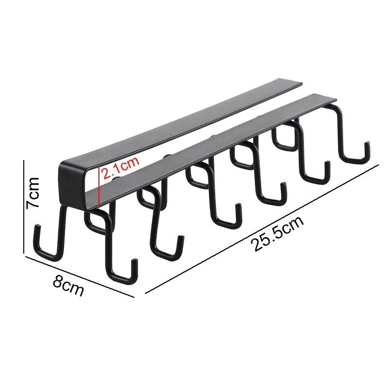 Cabinet Storage Rack Multifunctional Wardrobe Organizing Rack 6/12 Hooks Kitchen Cup Holder No Punching Storage Rack Organizer