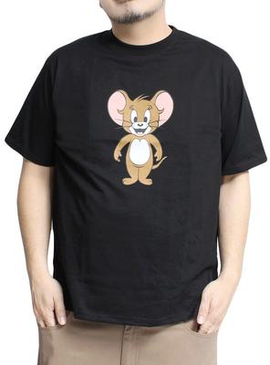 One Colors TOM AND JERRY Men's Short Sleeve T-Shirt with Character All-Over Print, Crew Neck, Size 3L, Black (49)