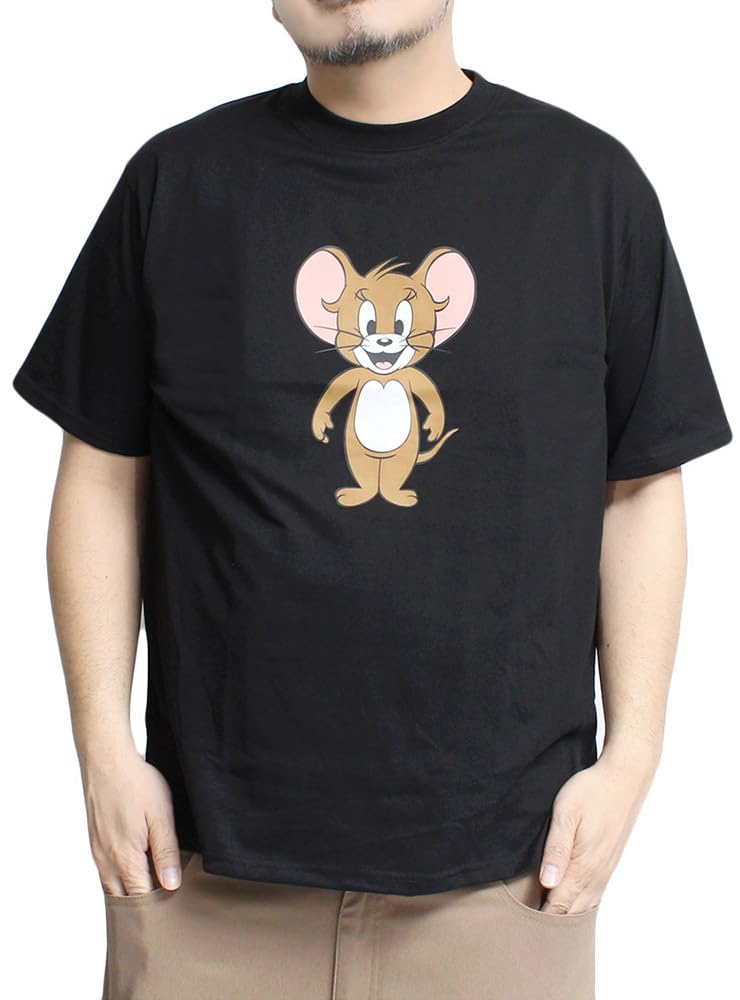 

One Colors TOM AND JERRY Men s Short Sleeve T-Shirt with Character All-Over Print, Crew Neck, Size 3L, Black (49)