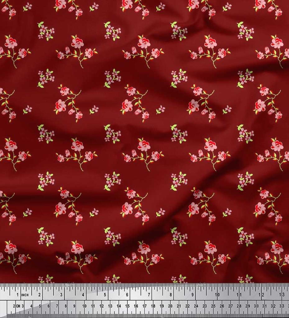 Soimoi Japonská krepdešínová saténová látka Listy a květinový umělecký potisk Šicí látka metr 42 palců