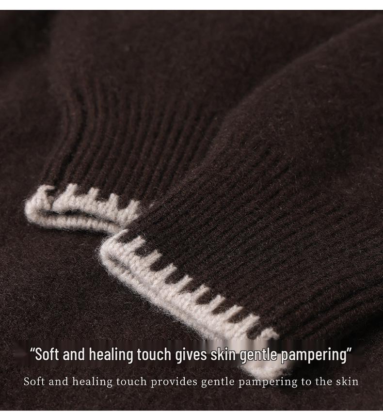 French Women's Cashmere Blend Half-Zip Hooded Loose Sweater