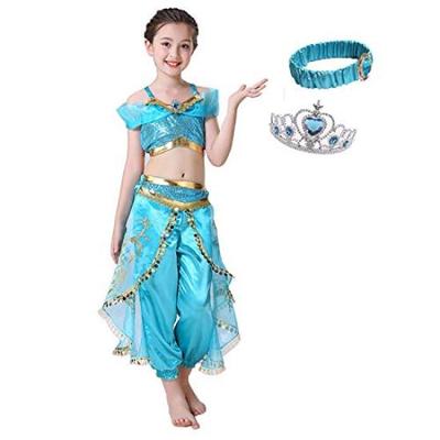 [MANAMANA] Rochie de Prințesă, Rochie pentru Copii, Costum pentru Copii, Rochie de Prințesă, Topuri, Pantaloni, Tiară, Bandă de Păr, Set de 4 Piese, Costum pentru Copii, Albastru,