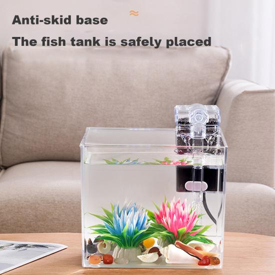 Yousheng Betta Fish Tank Aquarium Non-Slip Base 360 Degree Viewing Transparent High Light Transmittance Aquarium for Study Room Desktop Office Home