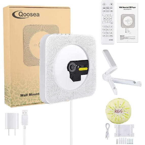 Portable CD Player with Bluetooth, Qoosea Wall Mountable CD Players Music Player Home Audio Boombox with Remote Control FM Radio Built-in HiFi