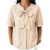 Women Loose Fit Striped Short Sleeve Blouse with Bow Tie Front Casual Relaxed Fit Top for Everyday Wear Office Work
