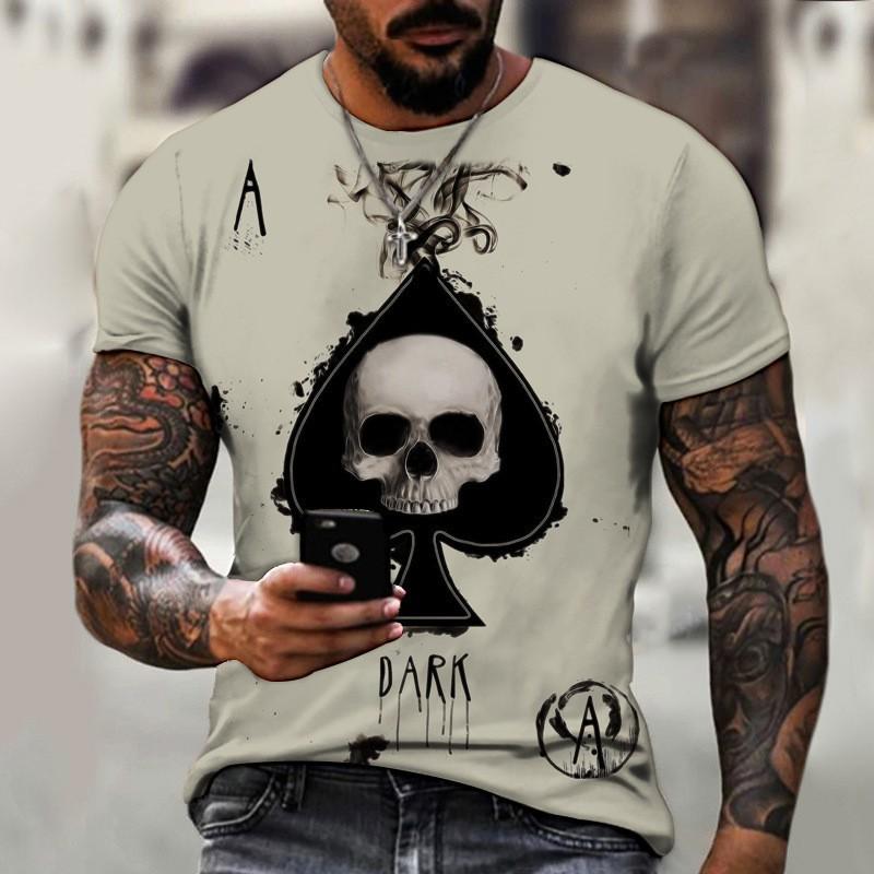 Mens Loose Fit Crew Neck Short Sleeve T-Shirt With 3D Poker Print Digital Lightweight Casual Streetwear