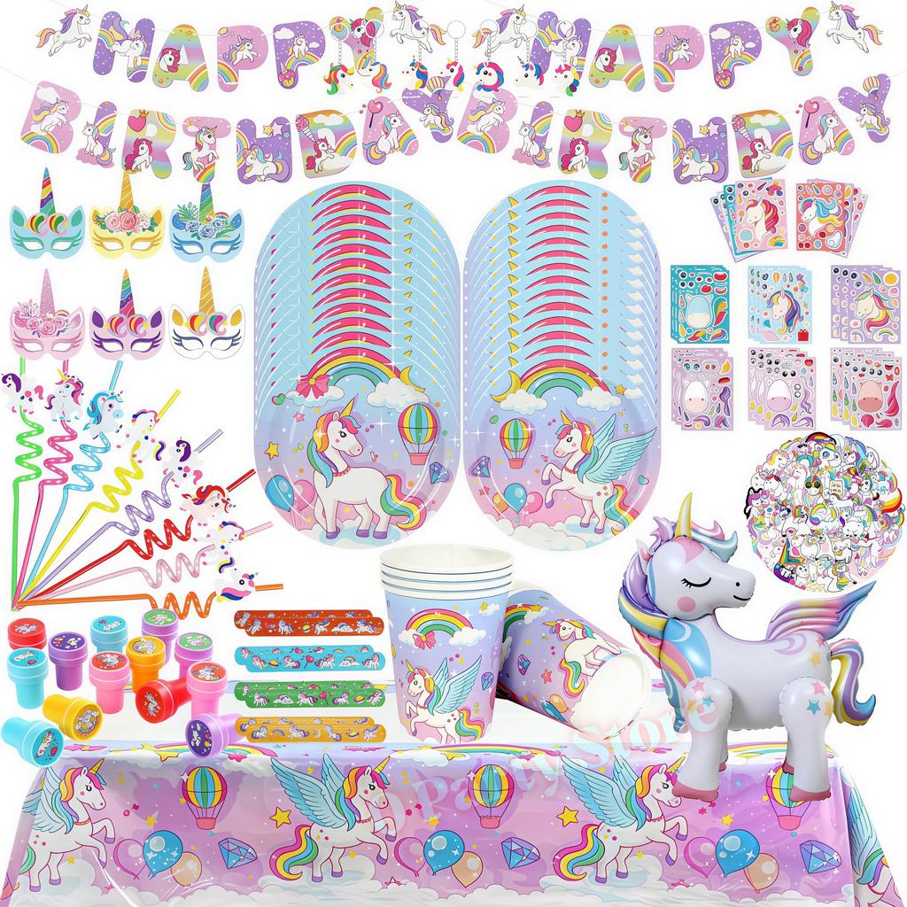 Kids Girls Unicorn Birthday Party Decoration Tableware Kit Plate Cup Unicorn 3D Balloons Party Favors Baby Shower Supplies Gifts
