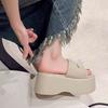 Wedge heel muffin thick-soled one-word cool slippers women's new soft-soled casual outer wear light beach shoes in summer 2025