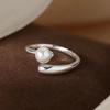 925 Sølvbelagt Perle Åpen Ring - Elegant Luksus for Kvinner