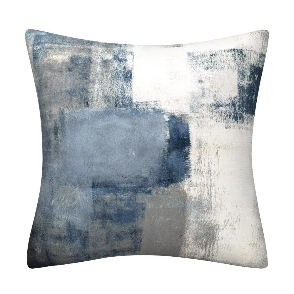 45X45CM Blue Gray Abstract Oil Painting Pattern Design Throw Pillow Cover Home Decoration Office Sofa Soft Pillows-Covers Trendy