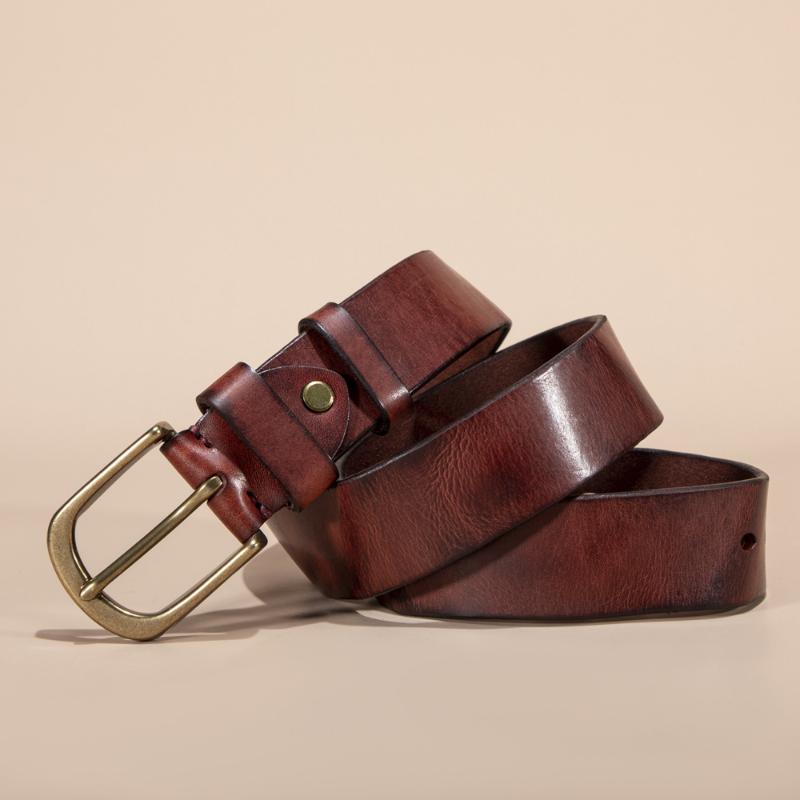 Erste Schicht Baumrinde Leder Leder Business Freizeit Reines Kupfer Schnalle Pflanzlich gegerbtes Leder Ledergürtel