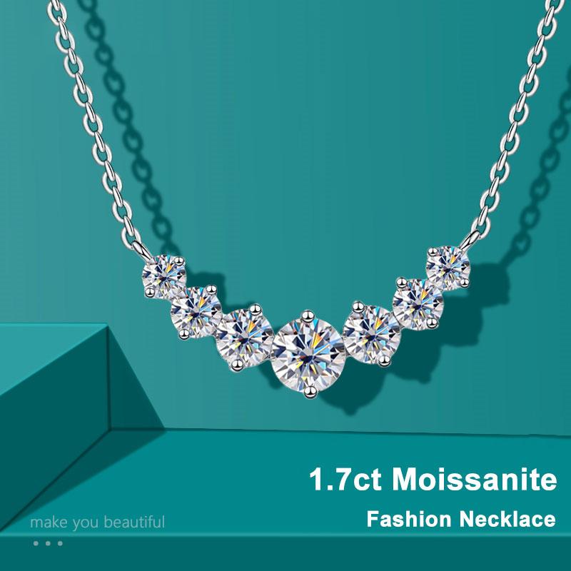 Moissanite Necklace for Woman Wedding Fine Jewely with Certificates   Sliver Plated 18k White Gold Necklace