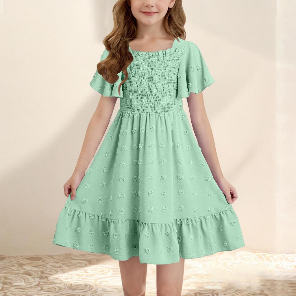 Girls' Square Neck Ruffle Dress - Short Backless Summer Frocks
