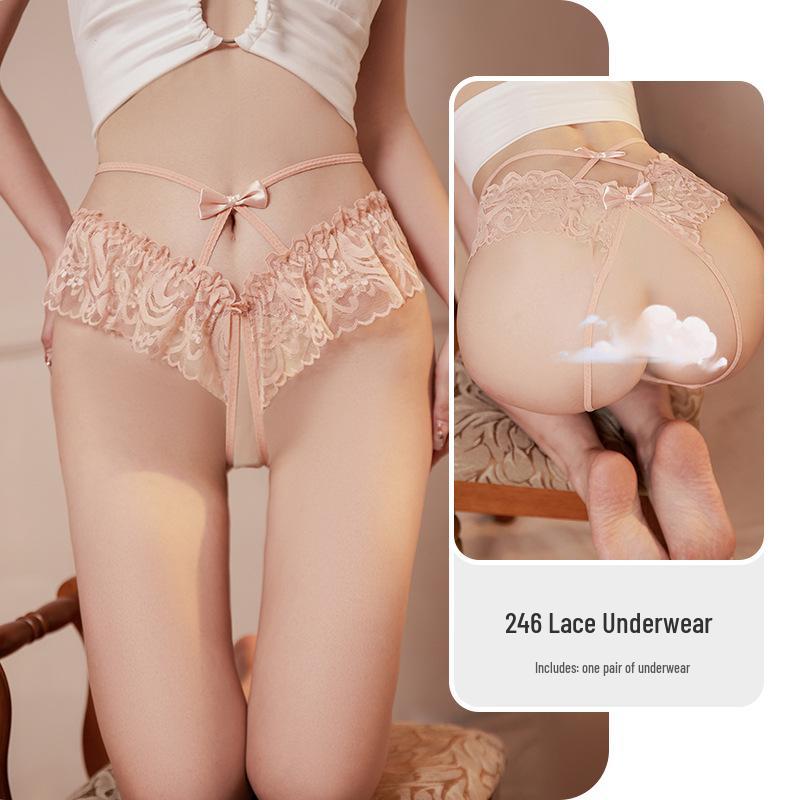 Women's Plus Size Lace Thong Panties - Transparent Open C-String
