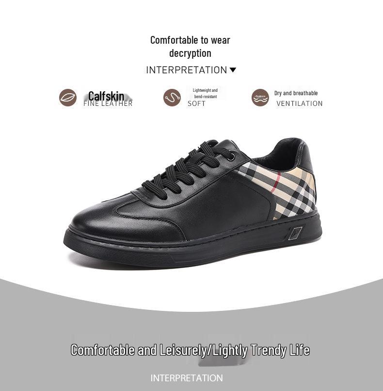 2025 Autumn Trendy Men's Genuine Leather Casual Lace-up Skate Shoes, Color Block Design