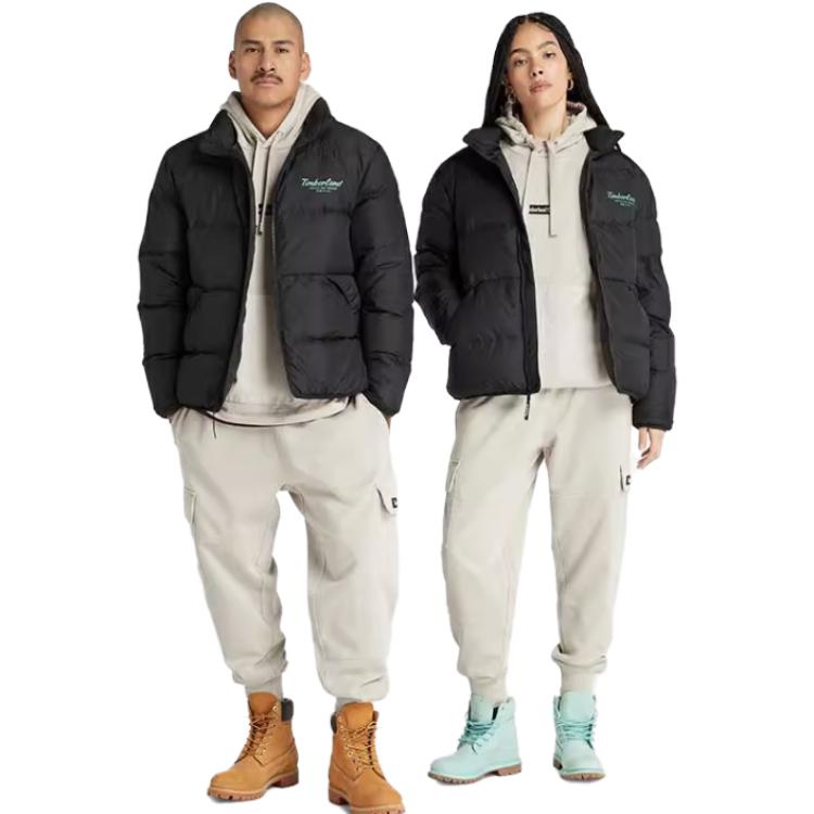 Timberland Letter Print Warm Water-Resistant Comfortable Versatile Puffer Jacket Unisex Outerwear Black A6K11-001
