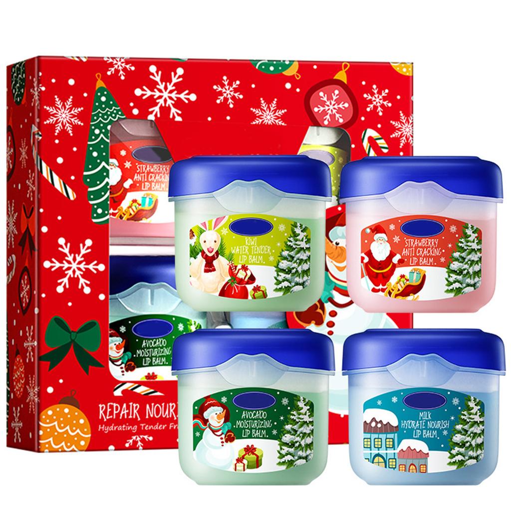 Festive Holiday Lip Care Set 4 Pieces Deep Hydrating Lip Balm Moisturizer to Soften and Smooth Dry or Chapped Lips