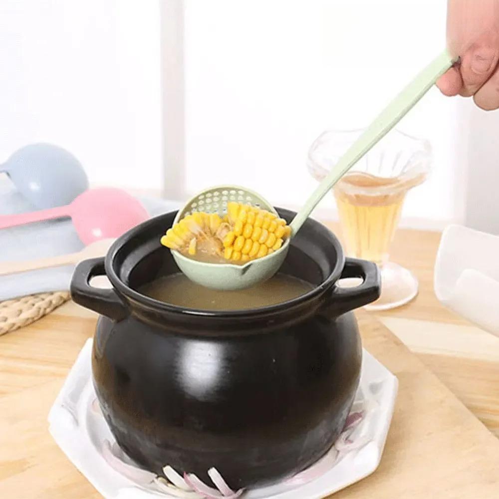 The 2 In 1 Kitchen Spoon Spoon Long Handle Plastic Colander Filter Tableware Hot Pot Spoon
