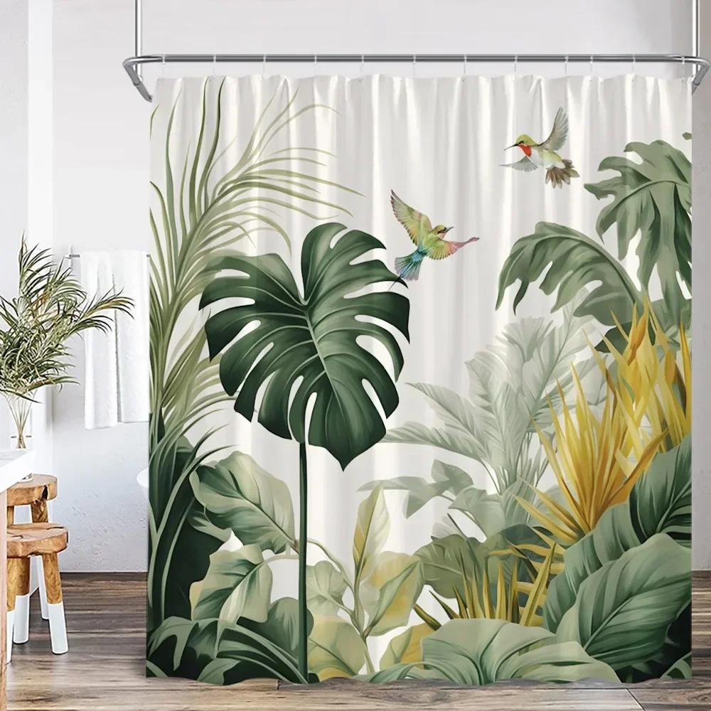 Nordic Modern Shower Curtain Tropical Leaves Monstera Shower Curtain Forest Green Leaves Plants Bathroom Decoration