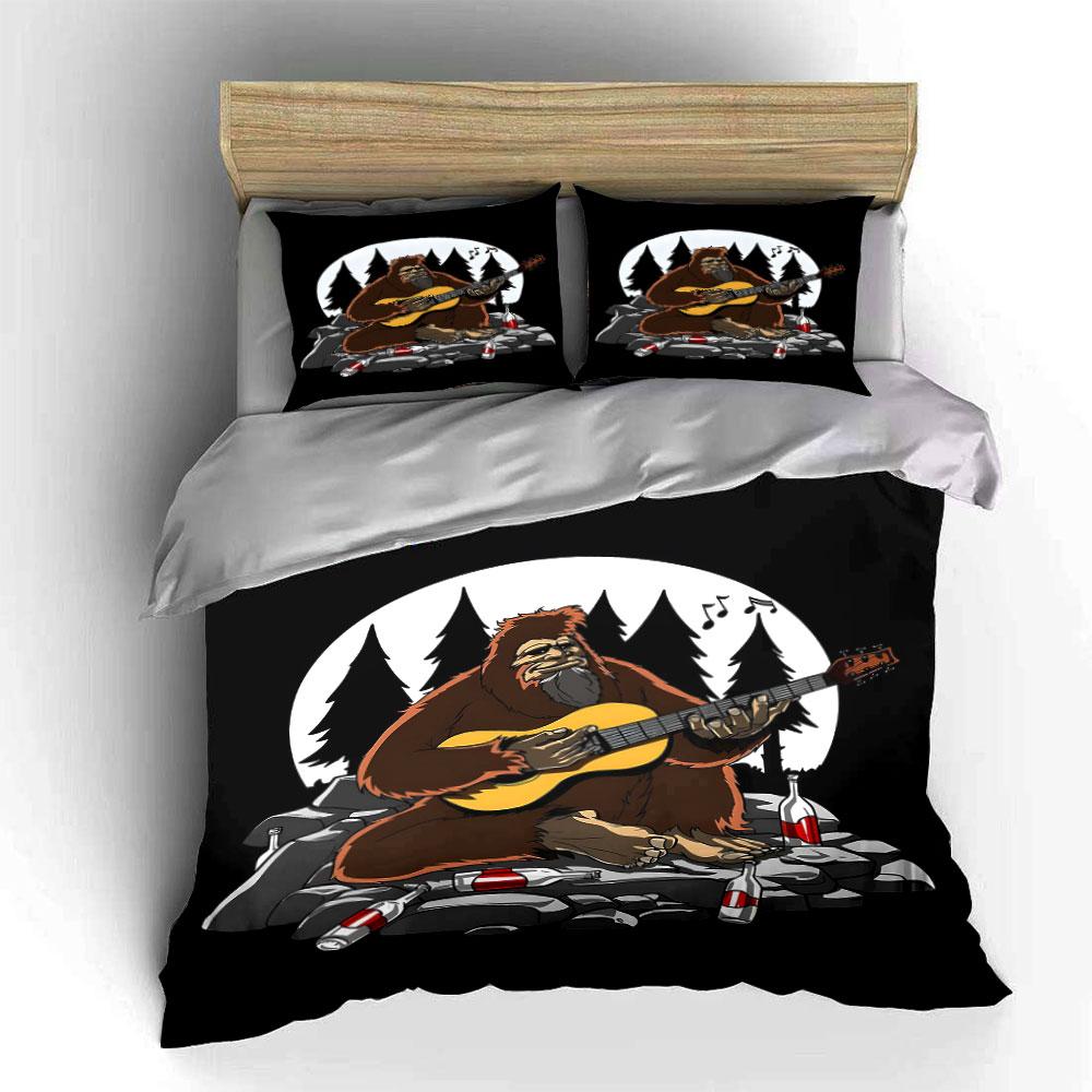 Bigfoot playing acoustic guitar. Bedding sets Duvet cover sets Duvet covers Pillowcases(1 * Duvet Cover 2 * Pillowcases without duvet insert)