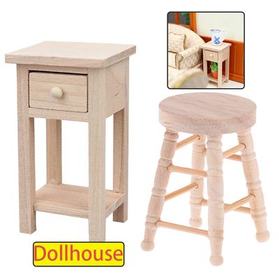 1:12 Puppenhaus Miniatur Holzschemel Beistelltisch Nachttisch m. Schublade Modell Möbel Dekoration Spielzeug Puppenhaus Zubehör