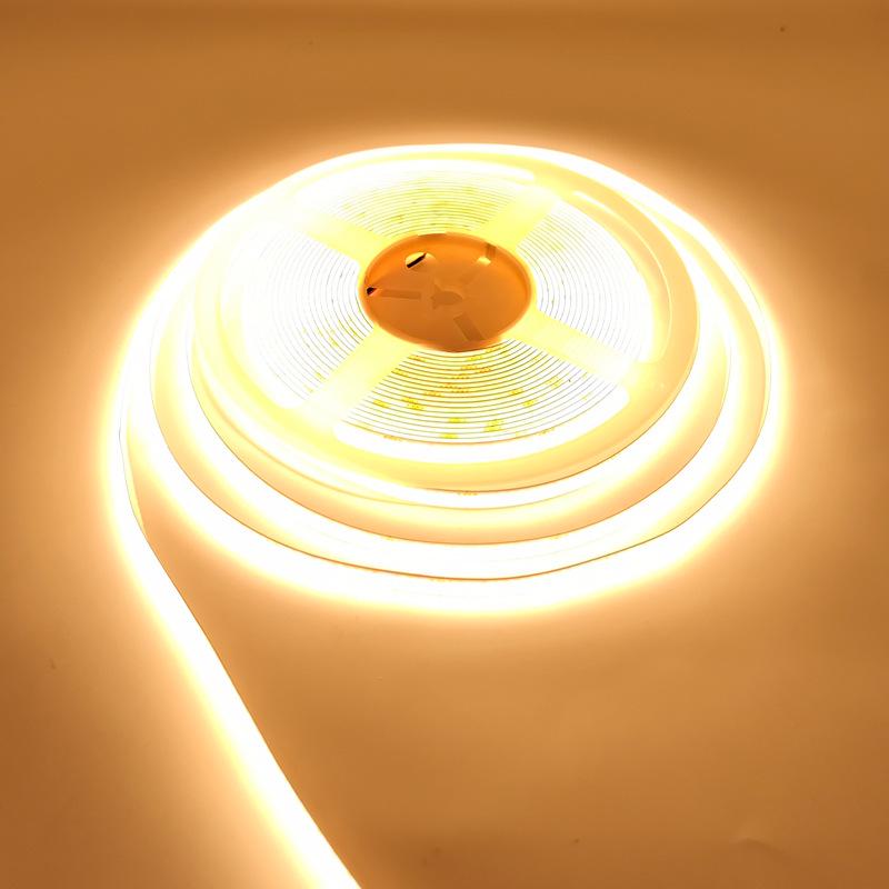 COB LED Strip Light 12V/24V, 320/480 LEDs, 8MM, 90 CRI, Self-Adhesive, Aluminum Channel.