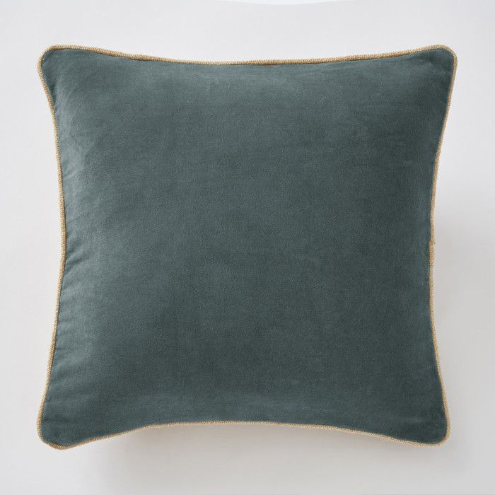 Cushion with Removable Braided Finish Cover 45 X 45 Cm "César" Cotton Velvet - César Ardoise