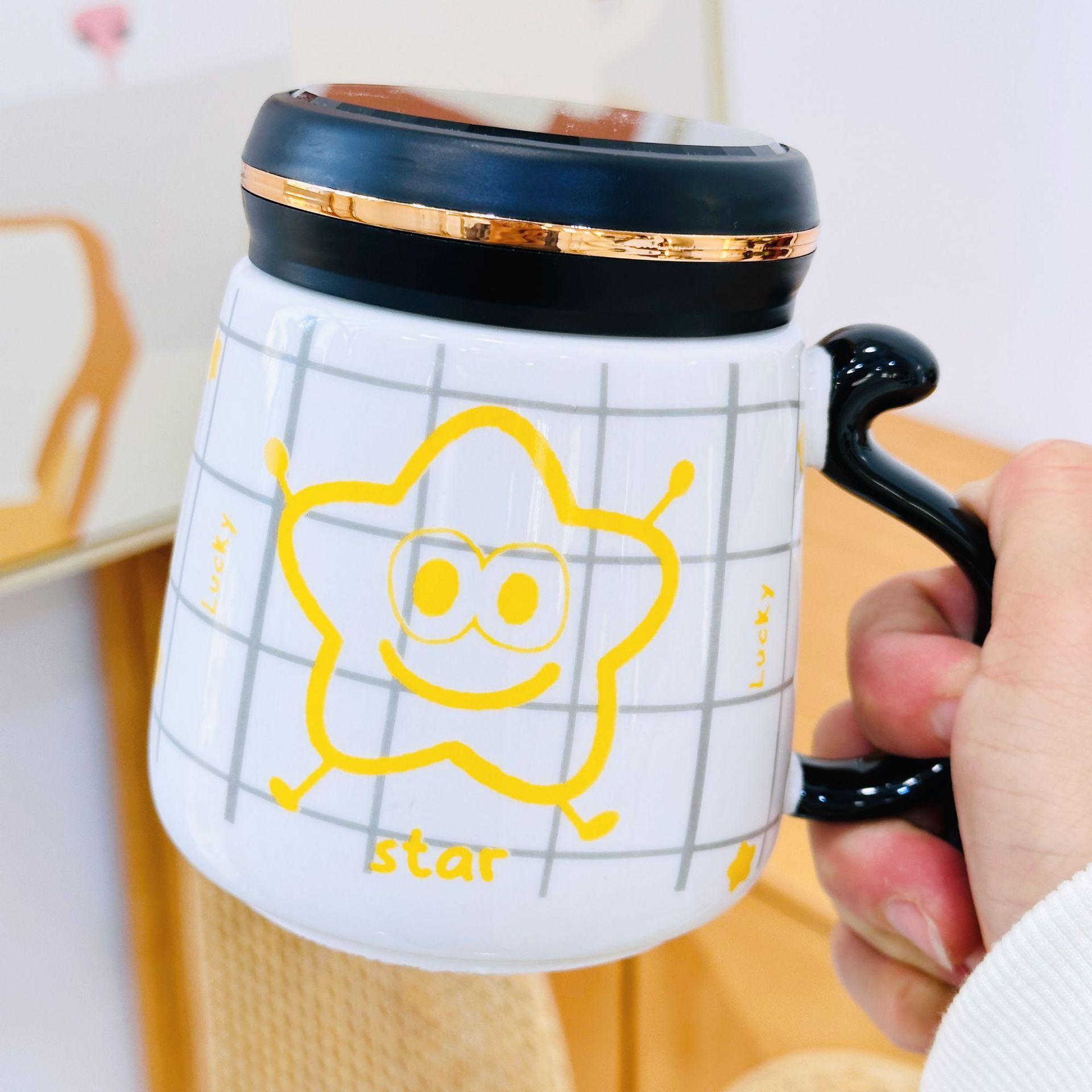 

Выражение Улыбающееся Лицо с Крышкой Пыленепроницаемая Кружка-Зеркало Звезда Керамическая Кружка Кружка для Пары Набор в Подарочной Коробке Вода 400ML