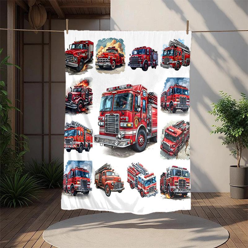 Fire Truck Flannel Blanket Soft Warm All-Season Throw, Design for Camping, Car Travel, Hiking Sofa, Bed, Office Perfect Gift for Parties