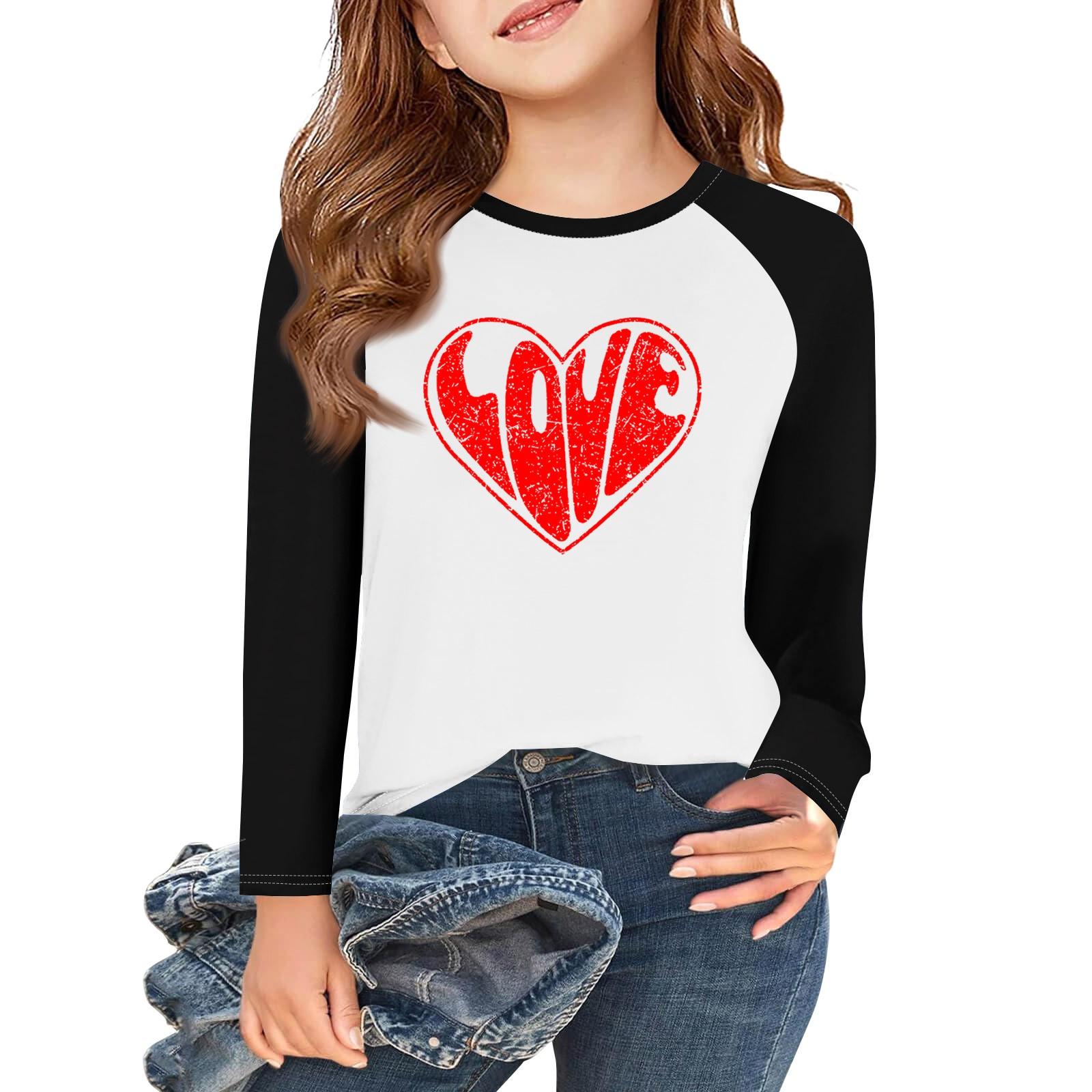 

Girls Long Sleeve Love Valentine s Day T Shirts Kids Fall Tops Crewneck Basic Tees 5-14Y 8