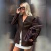 Womens V-Neck Tailored Blazer Coat Winter Solid Brown Mid-Length Slim Fit Office Chic Jacket