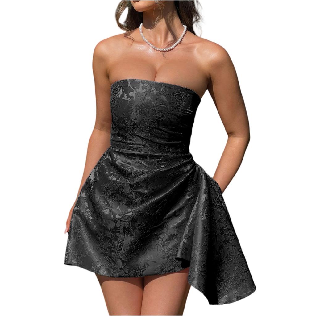 Women's Fashionable Print Round Neck Loose Short Sleeved Pocket Pullover Dress