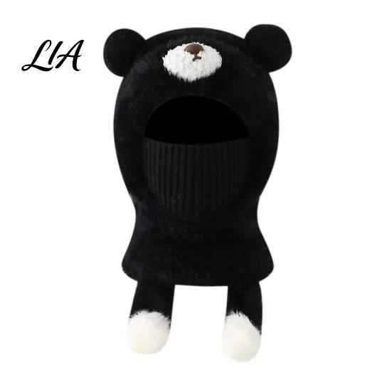 Kids Christmas Gift Winter Accessories Balaclava Hat, Cute Bear Ear Face Mask Fun Cold Weather Outdoor Gear Squeaky Tail, Fuzzy Windproof Ski