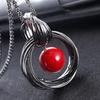 Vintage Retro Circle Red Beaded Pendant Necklace For Woman Girl Sweater Chain Necklaces Fashion Charm Jewelry Gift