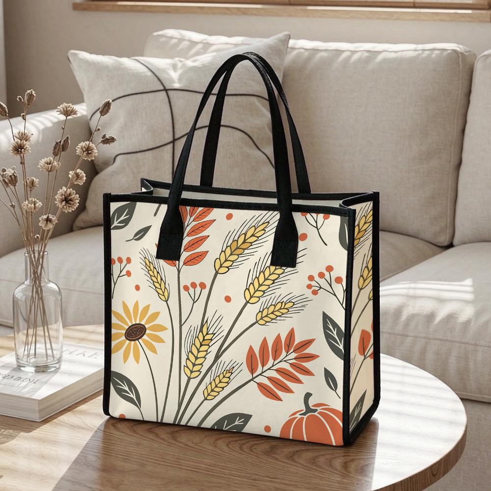 Autumn Print Tote Bag Large Capacity Casual Canvas Handbag For Daily Use