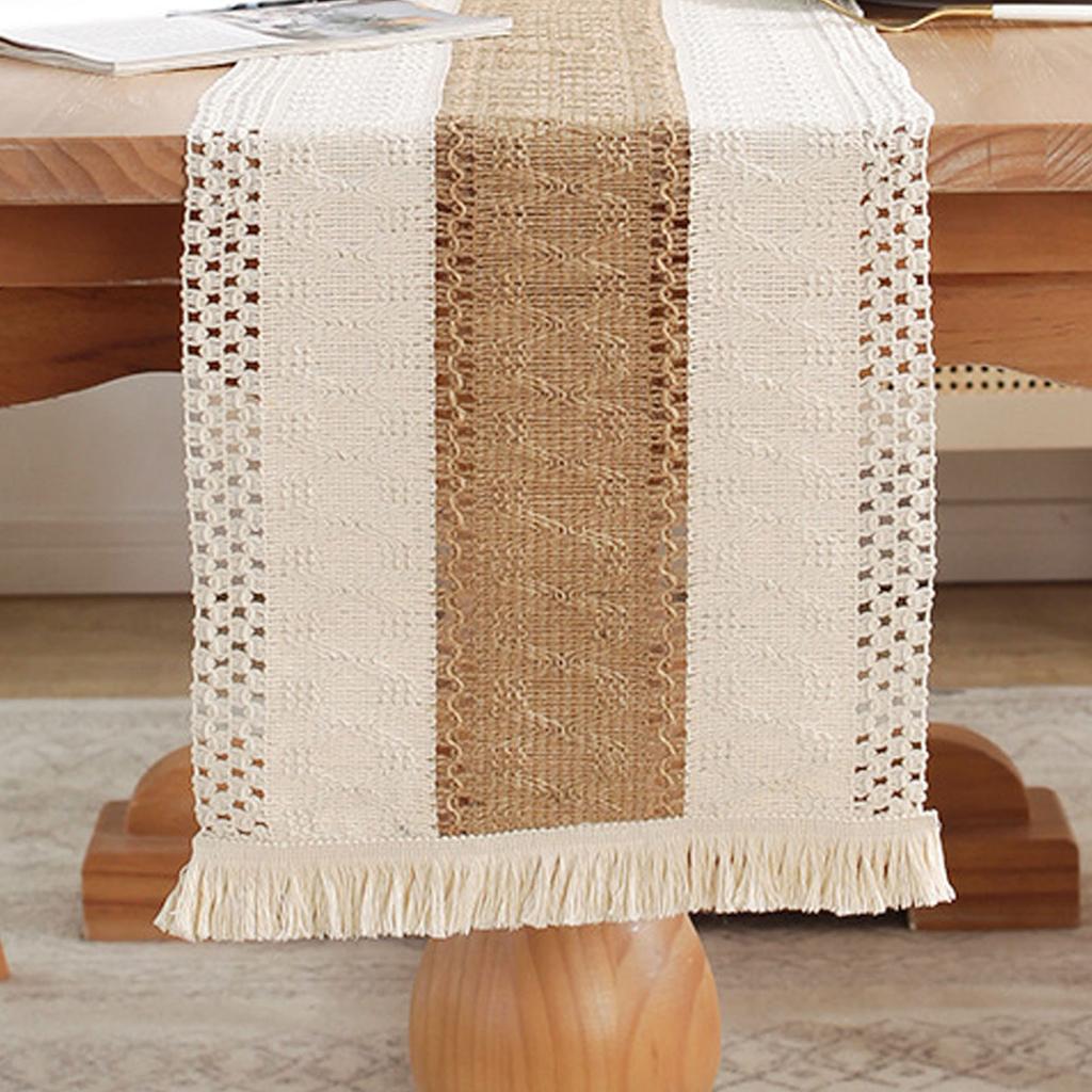 Rustic Table Runner Macrame Table Runner Cotton Desk Decoration for Holiday Party Farmhouse Wedding 180x30cm Coffee