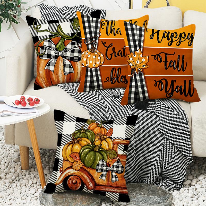 Autumn New Pumpkin Letter Linen Waist Cushion Cover Sofa Decoration Thanksgiving Bedroom Pillow Cover