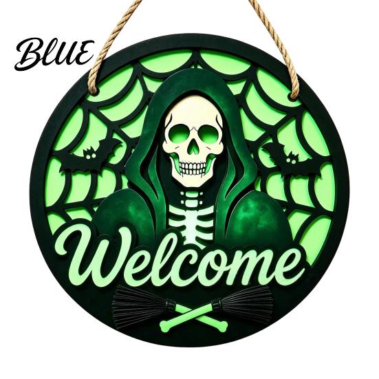 Halloween Hanging Wooden Horror Grim Sign Skeleton Spooky Sign Welcome Door Hanger Reaper Dark Style Ornament Plaque for Front