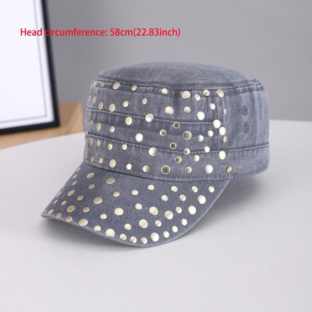 Washed Finish Flat Top Cap Rivet Decor Casual Cap Casual Sun Protection Cap  Outdoor Wear