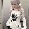 TrendHub Y2k Subculture Slash Neck Off Shoulder T-shirts Women Design Casual Long Sleeve Loose Tees Female High Street Summer Outfits Top