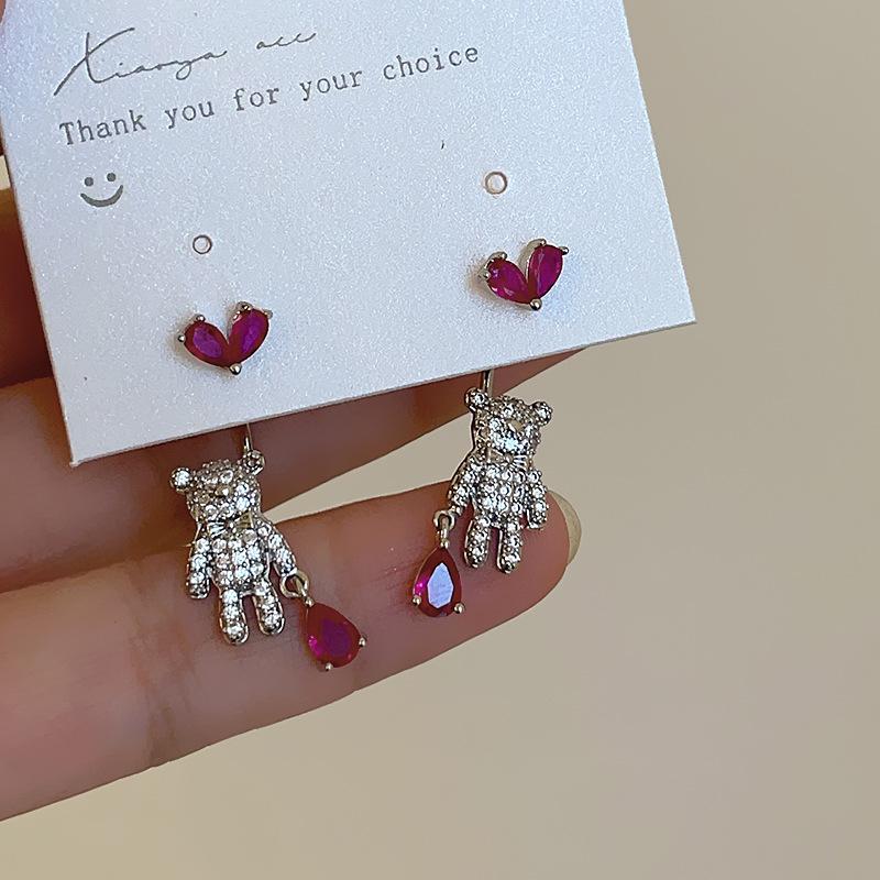 

Серьги-гвоздики Love Bear с цирконами для двоих, женские, Spice Girl, сладкая и классная личность, изысканные, простые, универсальные серьги