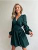 Spring New Arrivals Elegant V-Neck Long Sleeve Dress Fashion High Waist Dress Casual Dress
