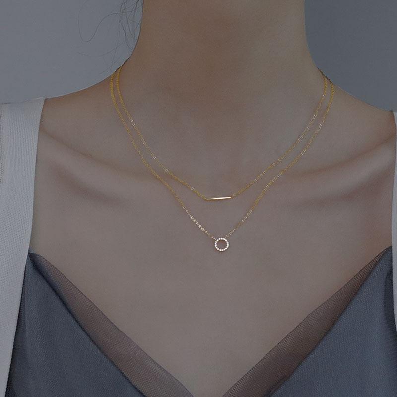 Women Fashion Light Luxury Double Layered Hollow Circle Geometric Pendant Clavicle Necklace