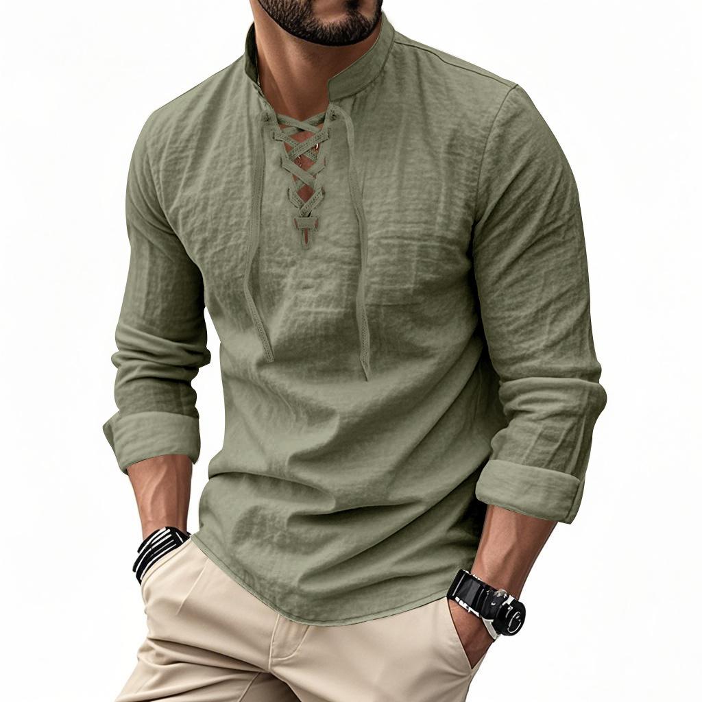Menpure Colorlong Sleeveslinen Henry Shirt Hippiecasualbeach Stand Collar Shirt