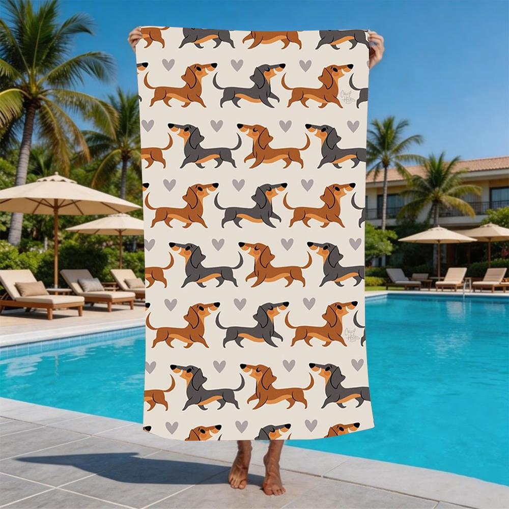 All Over Print Cute Dachshund Dog Beach Towel Quick Dry Sand Resistant Bath Towel for Beach Pool Camping Daily Use 50x100cm