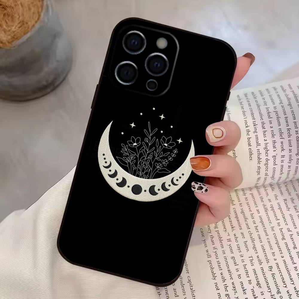 Flower Plant M-Moon Pattern Phone Case Silicone Soft For IPhone 17 16 15 14 13 12 11 X XR Plus Pro Max Plus