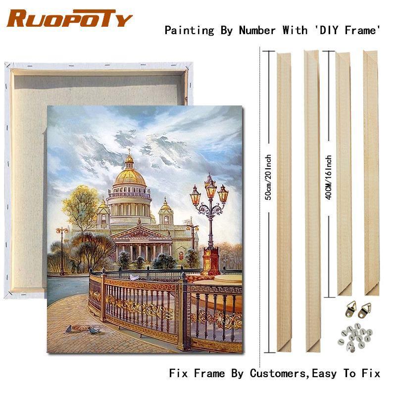 RUOPOTY DIY Frame Painting By Numbers Landscape Wall Art Picture Drawing Picture By Numbers Castle For Living Room