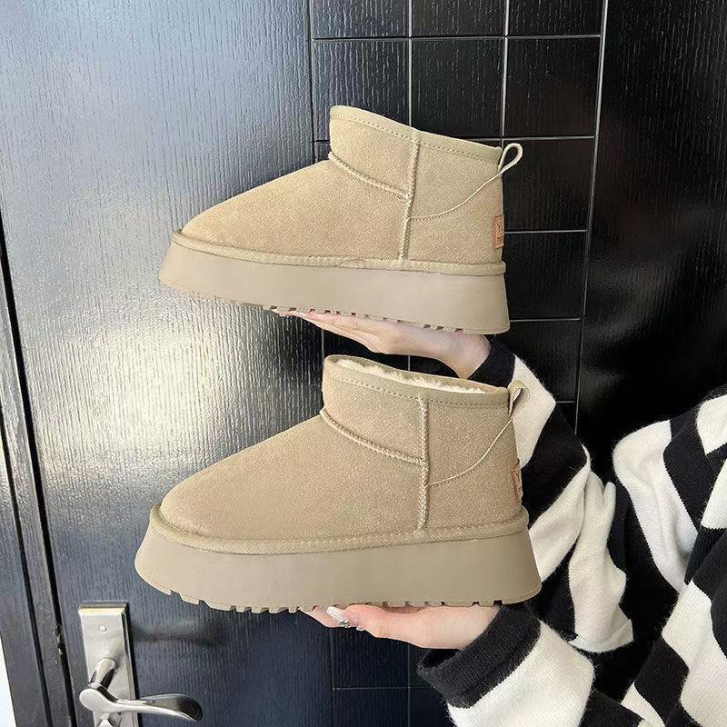 

Новые женские короткие сапоги-дутики с толстой подошвой, флисовые, утолщенные, теплые и противоскользящие 40 хаки