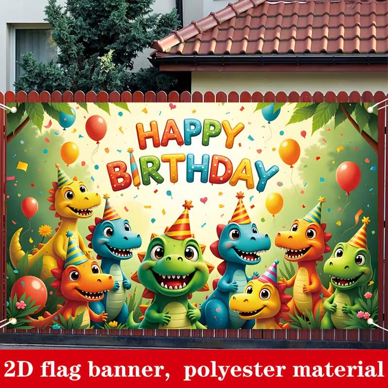 2D Colorful Dinosaur Happy Birthday Backdrop Jungle Theme Kids Party Decoration Banner