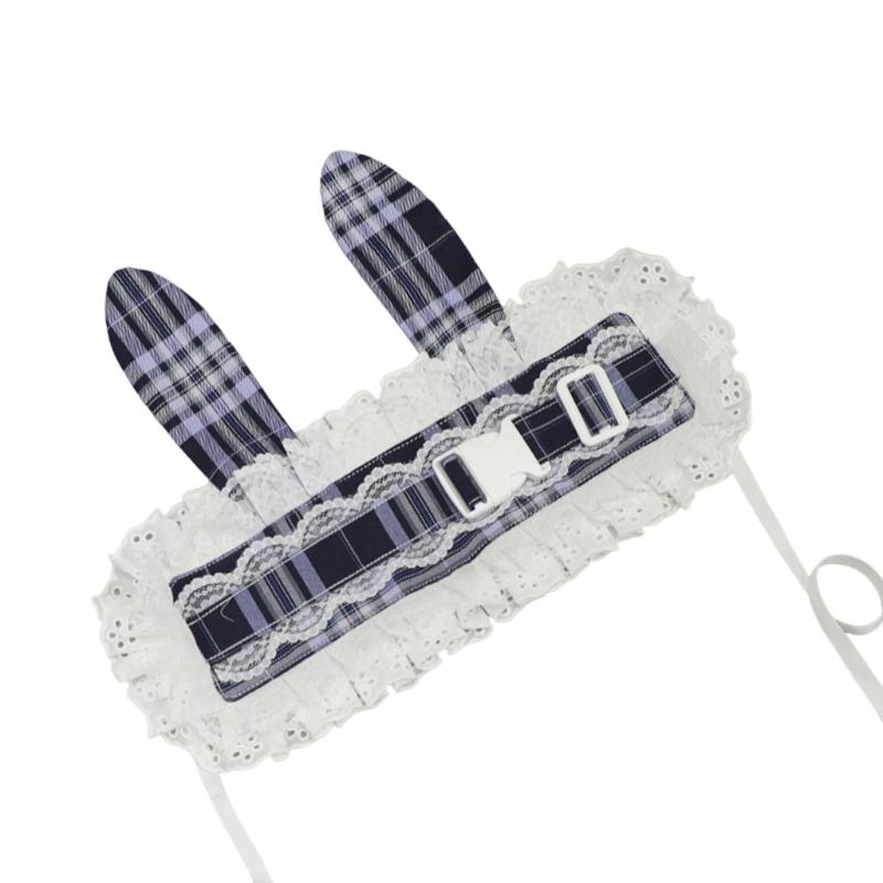 Anime Lace Checkered fabric Hairband with Long Lop Ear Maid Cosplay Hairband Hair Decors Theme Event Maid Hairband Party Supply
